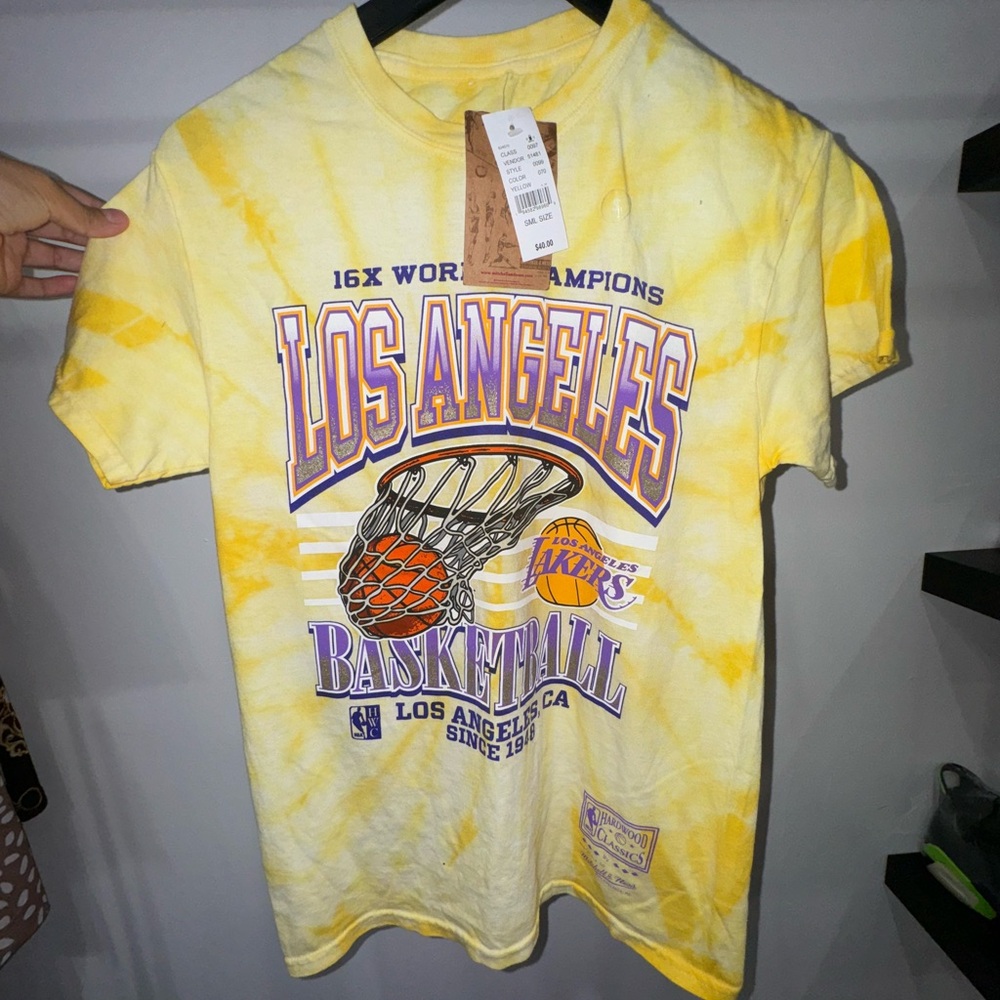 Yellow and purple tie-dye Los Angeles Lakers cotton tee